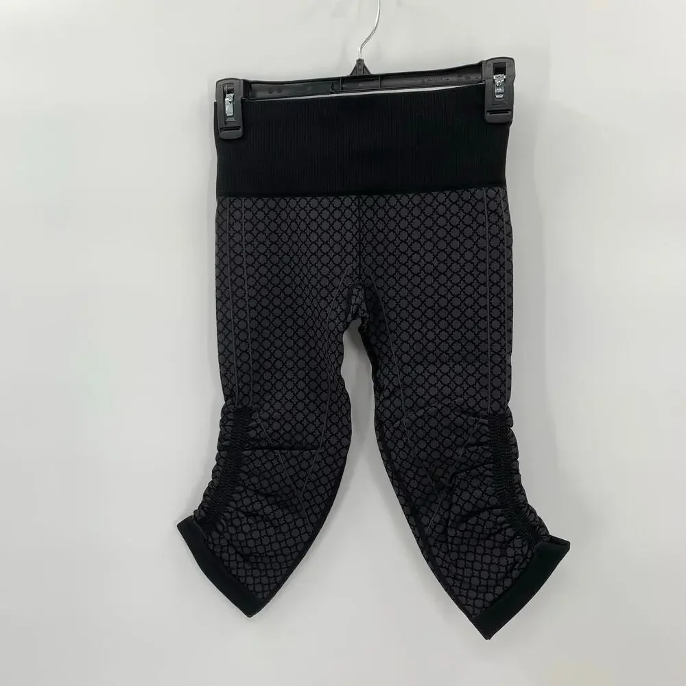 Lululemon In The Flow Crop Leggings Womens 4 Geometric Ruched Compression Yoga
